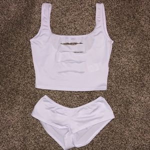 White crop top lingerie with bottoms
